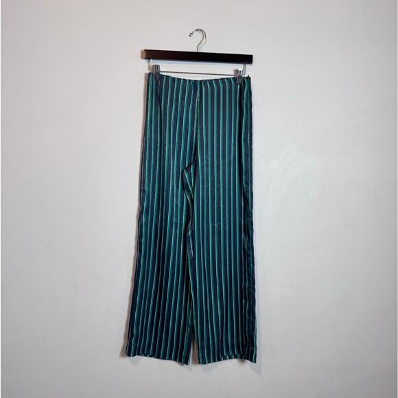 H&M Striped Satin Pants Green - Size 2 - Picture 1 of 5